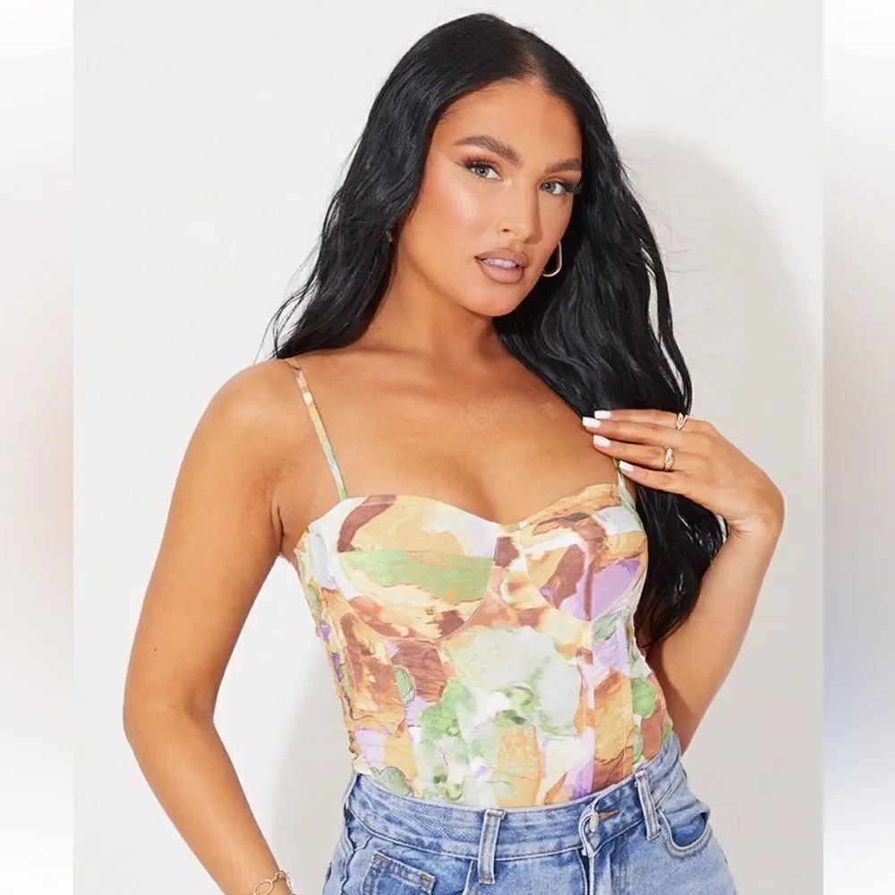 Lilac Print Structured Corset Top pretty little things nwt